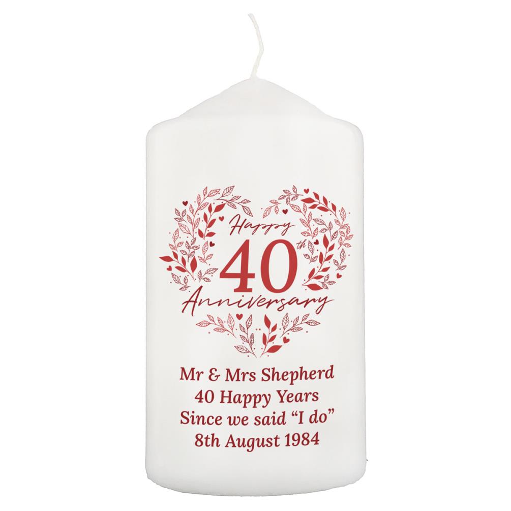 Personalised 40th Ruby Wedding Anniversary Pillar Candle £11.69